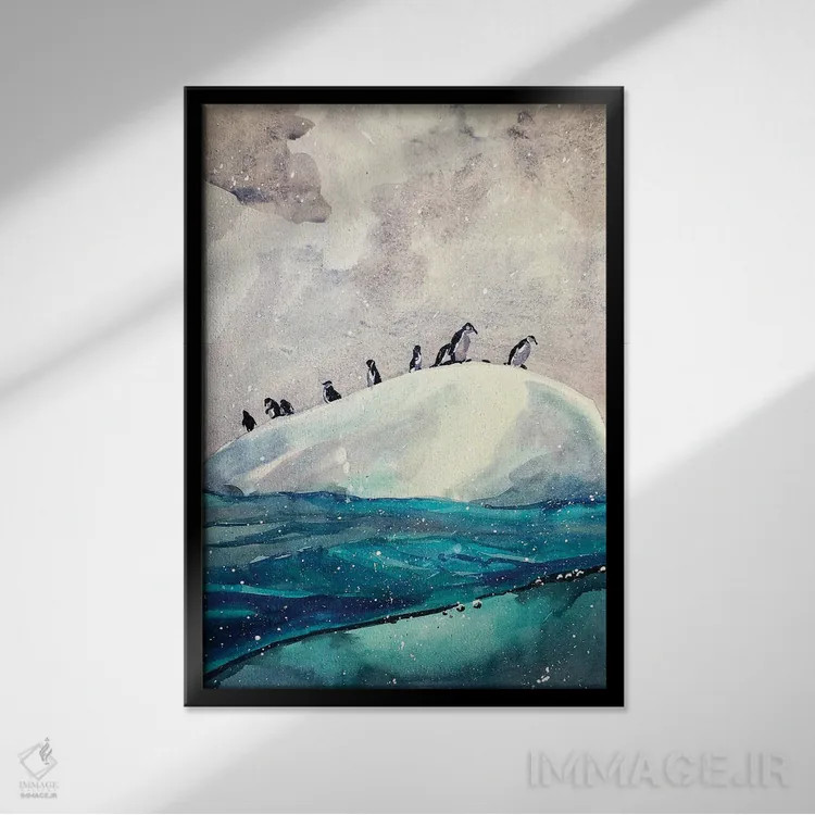 تابلو پنگوئنهای جنوبگان اثر بوگدان شیپتنکو - نمای قابدار مشکی