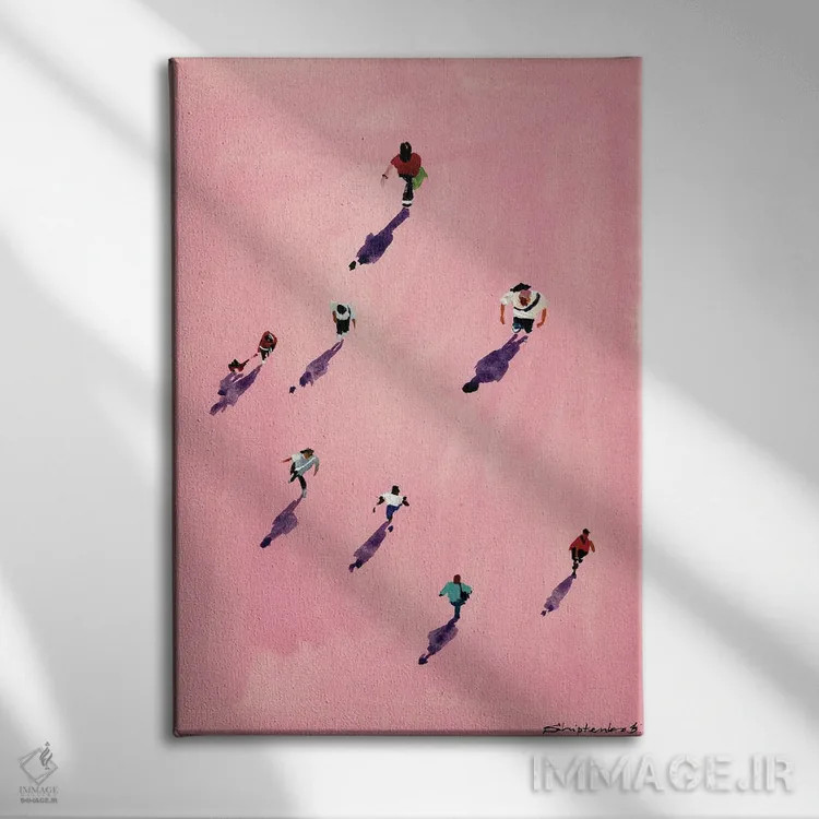 تابلو مردمان صورتی یک اثر بوگدان شیپتنکو - نمای روبهرو روی دیوار
