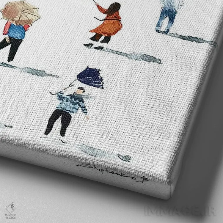 تابلو مردم با چترها اثر بوگدان شیپتنکو - نمای نزدیک بافت بوم