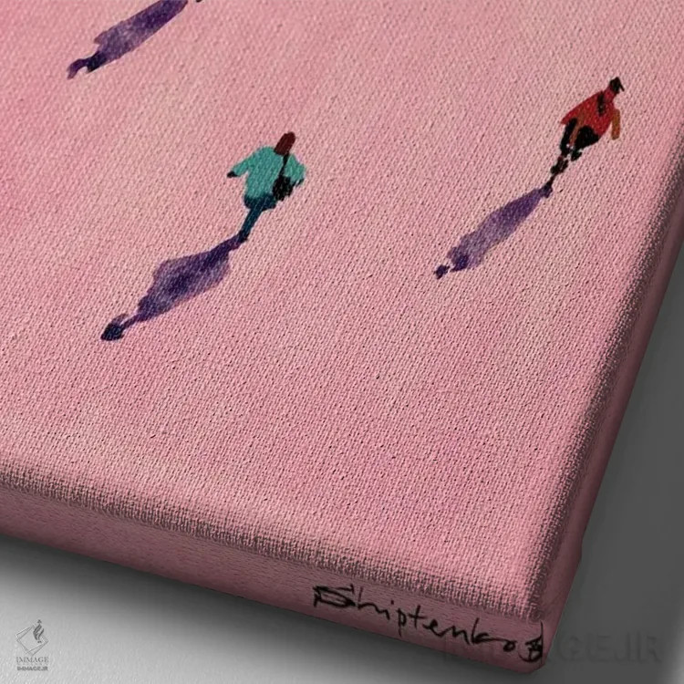 تابلو مردمان صورتی یک اثر بوگدان شیپتنکو - نمای نزدیک بافت بوم