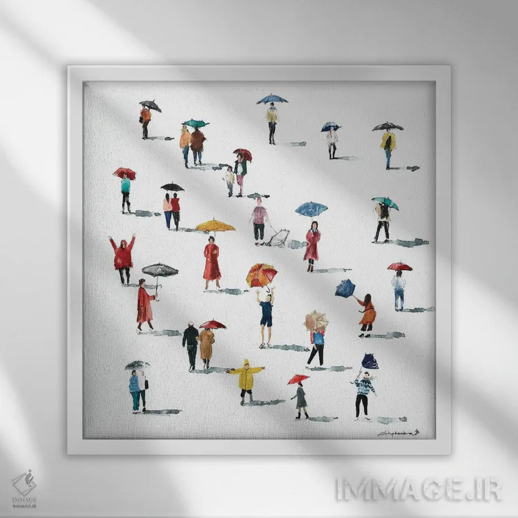 تابلو مردم با چترها اثر بوگدان شیپتنکو - نمای قابدار سفید