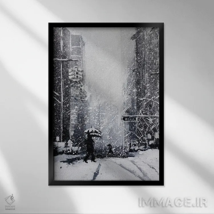 تابلو نیویورک برفی اثر بوگدان شیپتنکو - نمای قابدار مشکی