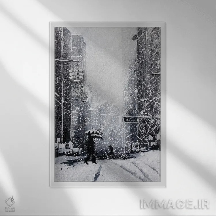 تابلو نیویورک برفی اثر بوگدان شیپتنکو - نمای قابدار سفید