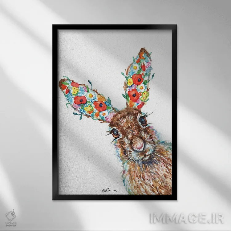 تابلو خرگوش گیاهی (در طبیعت) اثر بیبزآرتس - نمای قابدار مشکی