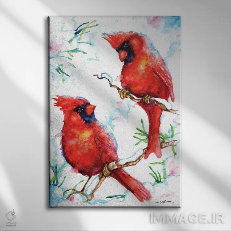 تابلو کارباورالهای سرخ (پرنده) اثر بیبزآرتس - نمای روبهرو روی دیوار