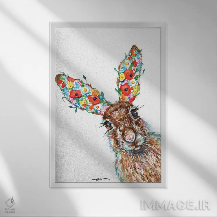 تابلو خرگوش گیاهی (در طبیعت) اثر بیبزآرتس - نمای قابدار سفید