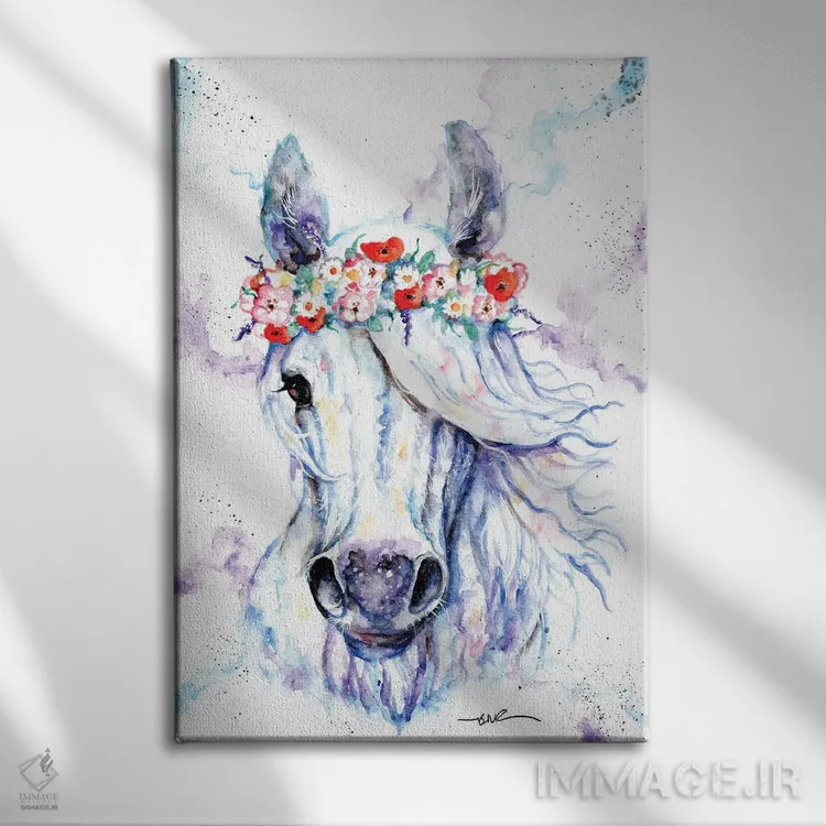 تابلو بوته گل نسترن اثر بیبزآرتس - نمای روبهرو روی دیوار