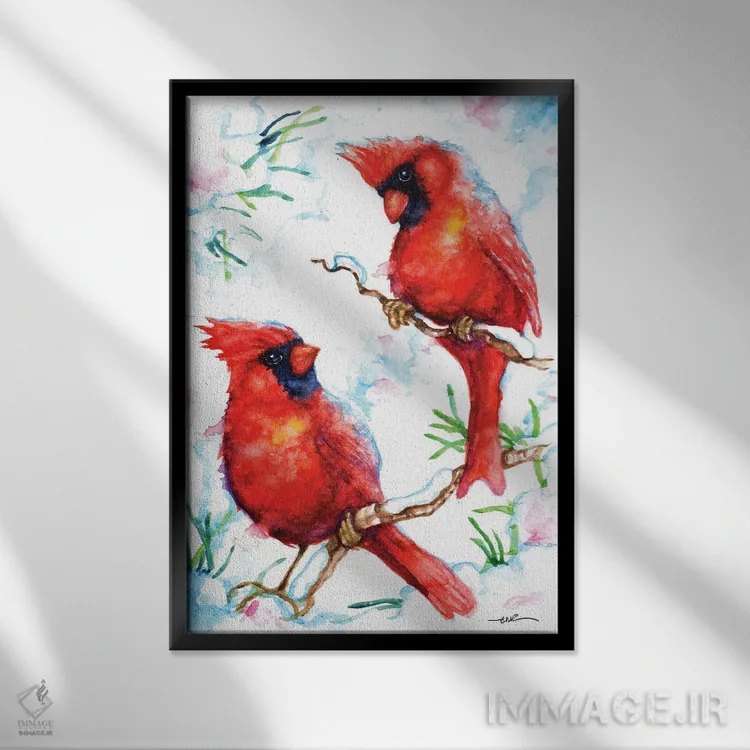 تابلو کارباورالهای سرخ (پرنده) اثر بیبزآرتس - نمای قابدار مشکی