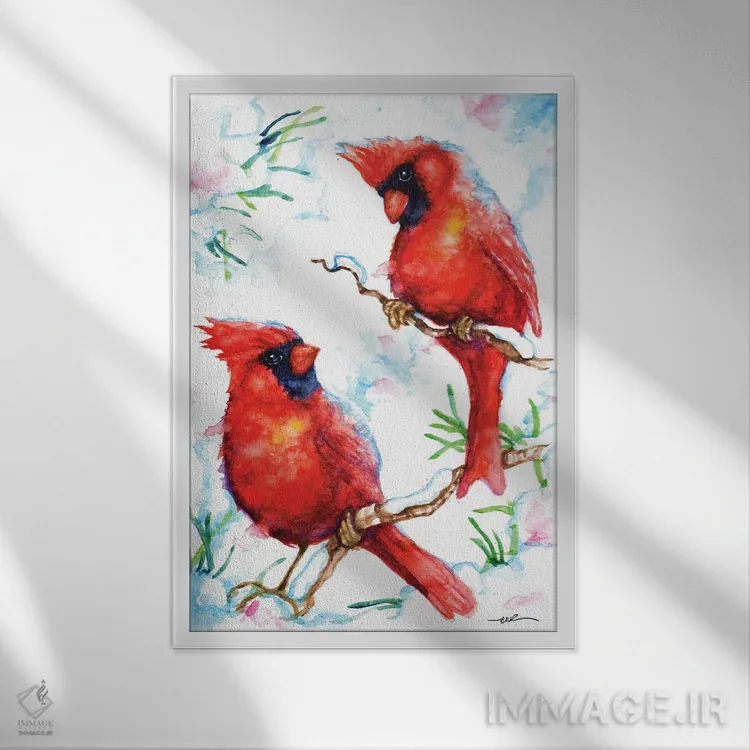 تابلو کارباورالهای سرخ (پرنده) اثر بیبزآرتس - نمای قابدار سفید