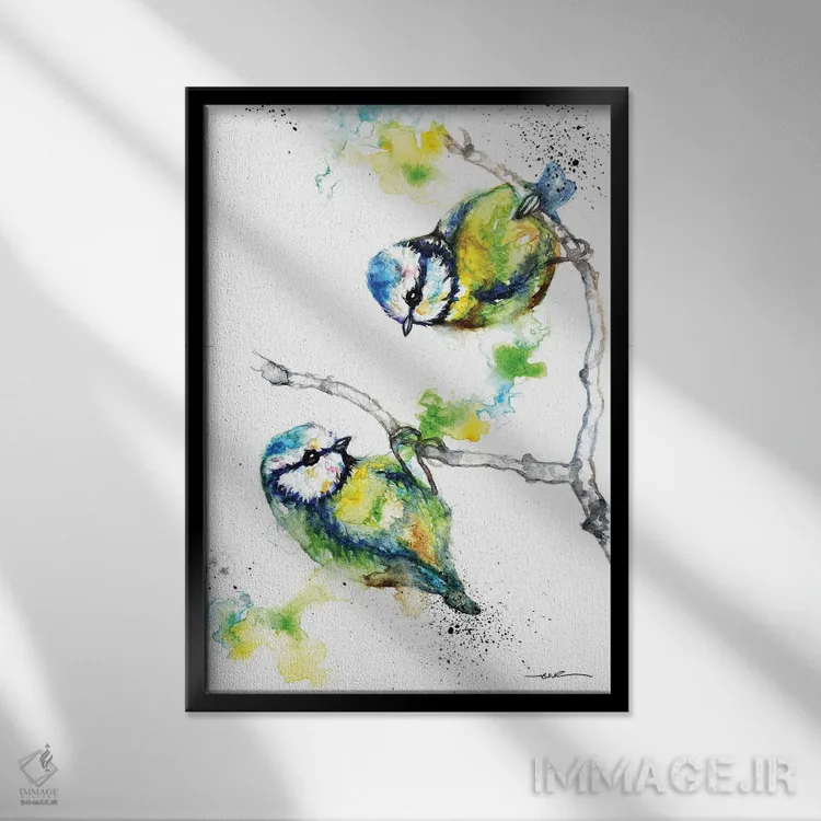 تابلو بلو تیتها (گروه پرندهها) اثر بیبزآرتس - نمای قابدار مشکی