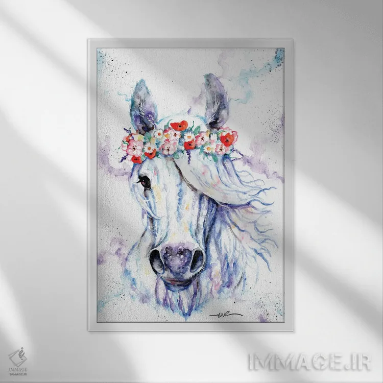 تابلو بوته گل نسترن اثر بیبزآرتس - نمای قابدار سفید