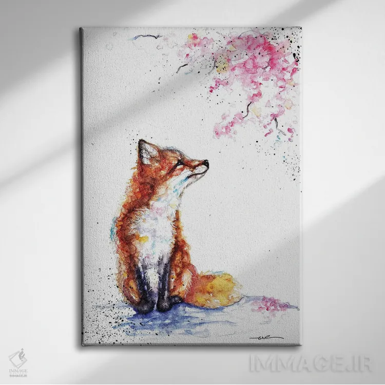 تابلو روباه و شکوفه اثر بیبزآرتس - نمای روبهرو روی دیوار