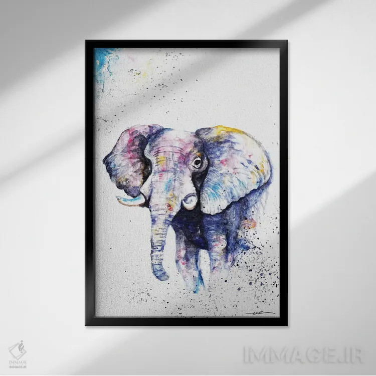 تابلو فیل هرگز فراموش نمیکند اثر بیبزآرتس - نمای قابدار مشکی