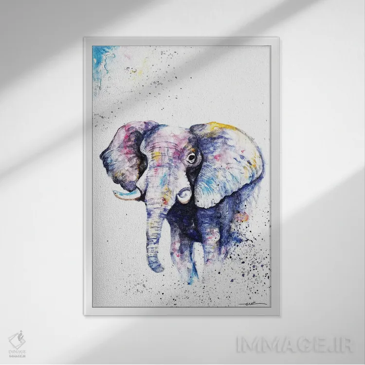 تابلو فیل هرگز فراموش نمیکند اثر بیبزآرتس - نمای قابدار سفید
