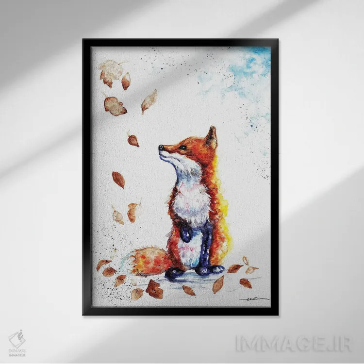 تابلو روباه پائیزی اثر بیبزآرتس - نمای قابدار مشکی