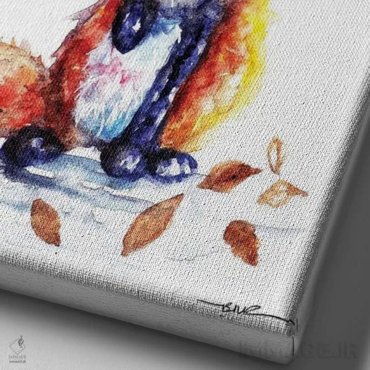 تابلو روباه پائیزی اثر بیبزآرتس - نمای نزدیک بافت بوم