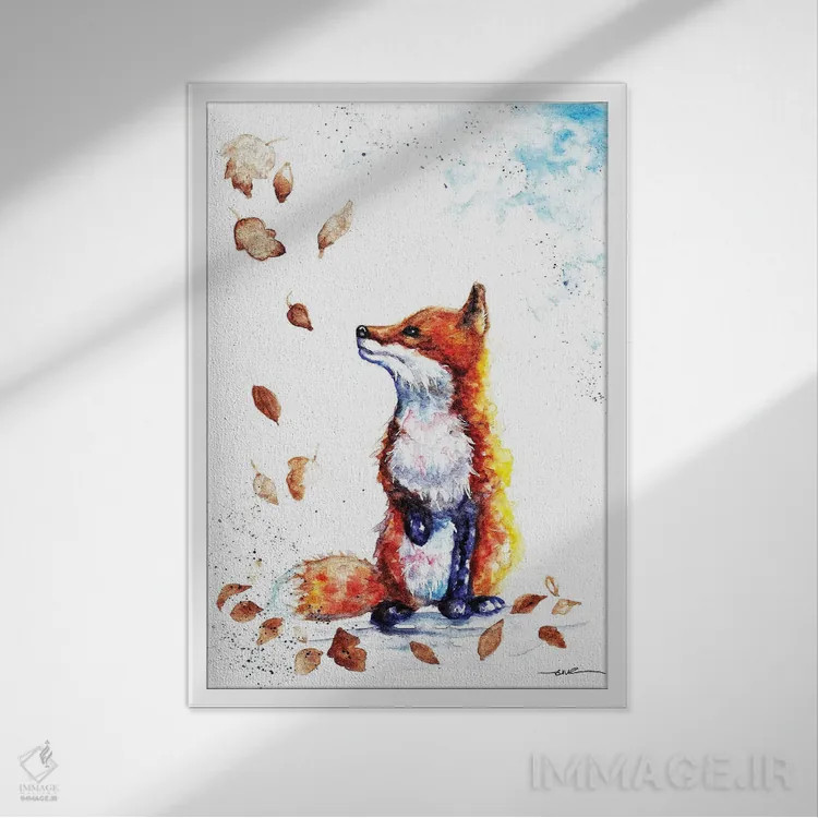 تابلو روباه پائیزی اثر بیبزآرتس - نمای قابدار سفید