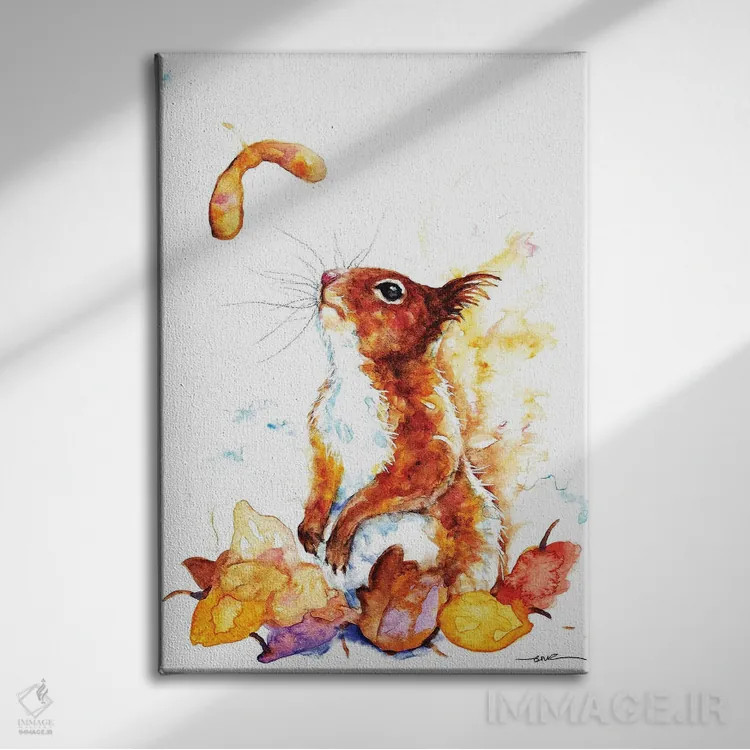 تابلو سنجاب پائیزی اثر بیبزآرتس - نمای روبهرو روی دیوار