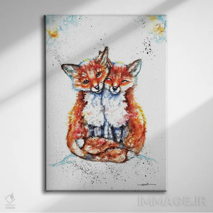 تابلو روباههای عاشق اثر بیبزآرتس - نمای روبهرو روی دیوار