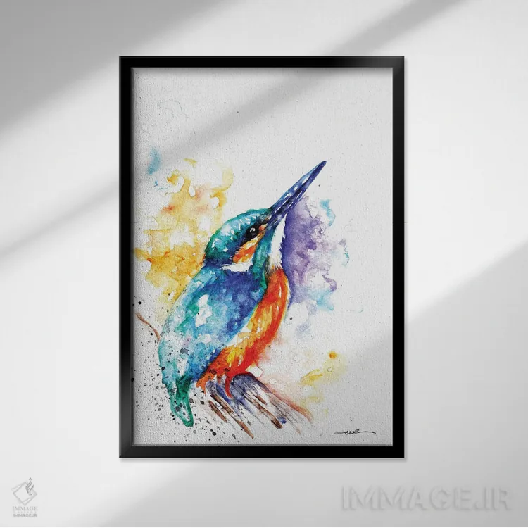 تابلو مرغ ماهیخوار ۱ اثر بیبزآرتس - نمای قابدار مشکی