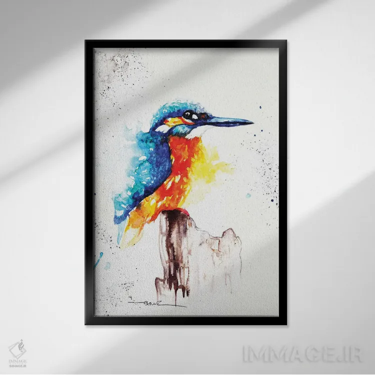 تابلو مرغ ماهیخوار ۲ اثر بیبزآرتس - نمای قابدار مشکی