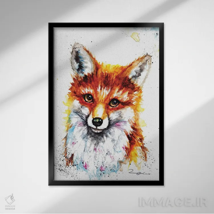 تابلو روباه ماده کوچک اثر بیبزآرتس - نمای قابدار مشکی