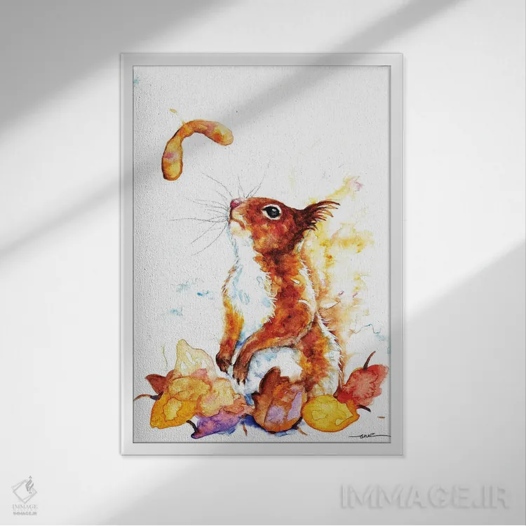 تابلو سنجاب پائیزی اثر بیبزآرتس - نمای قابدار سفید