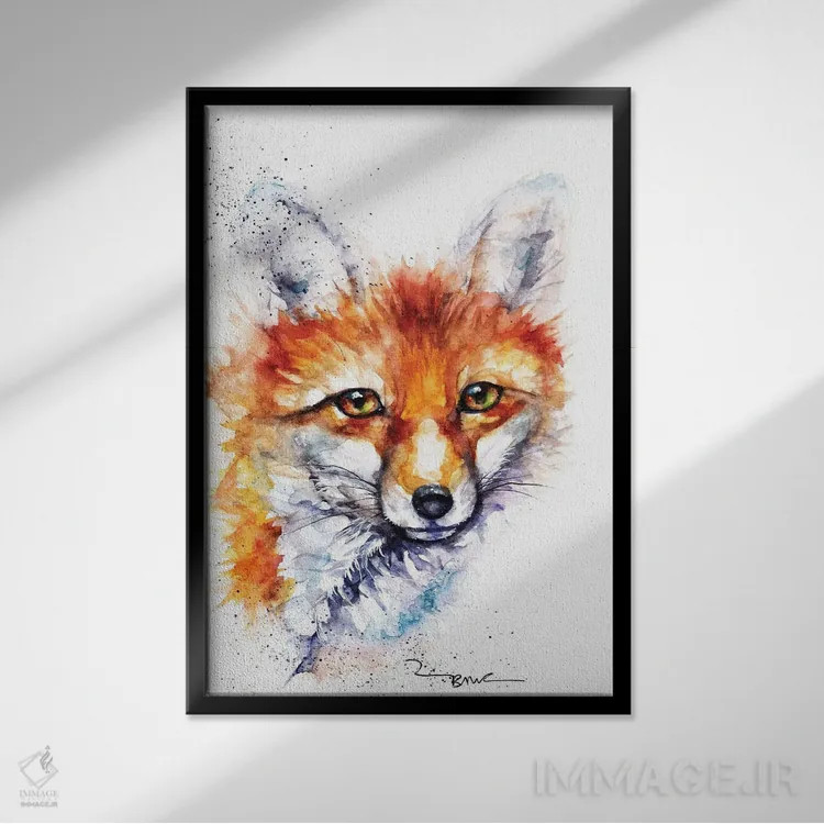 تابلو روباه ماده زیبا اثر بیبزآرتس - نمای قابدار مشکی