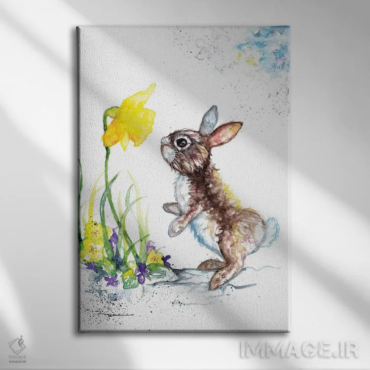 تابلو خرگوش و نرگس اثر بیبزآرتس - نمای روبهرو روی دیوار