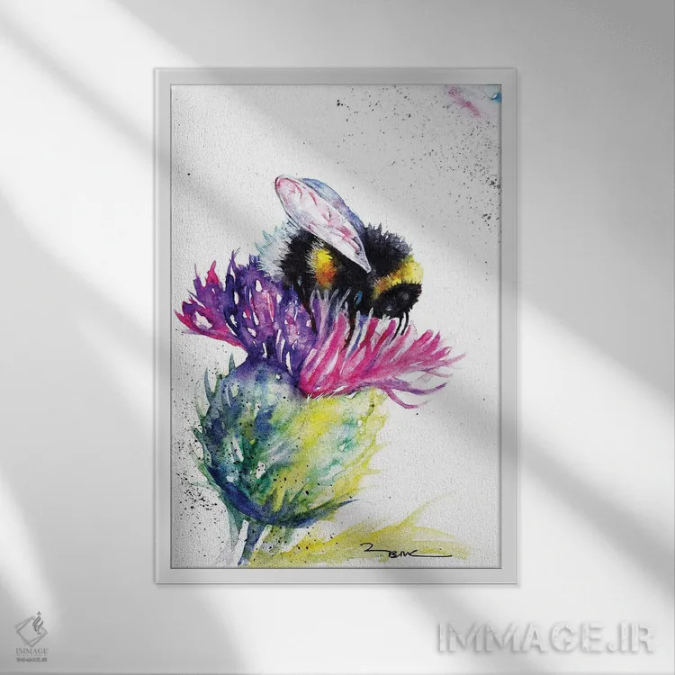 تابلو زنبور و خار اثر بیبزآرتس - نمای قابدار سفید