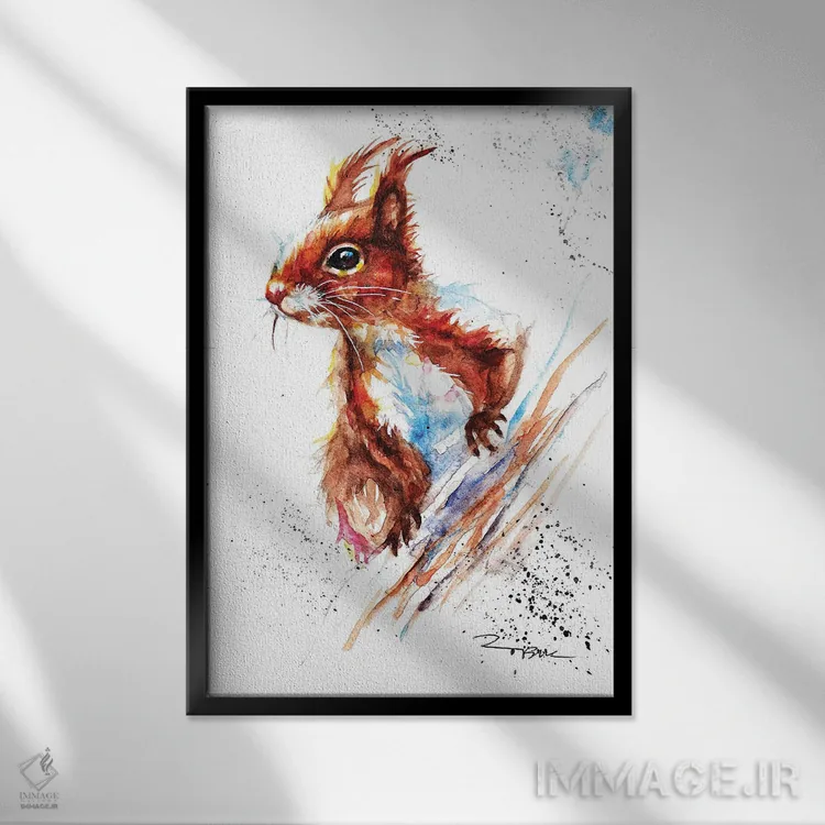 تابلو سنجاب قرمز ۲ اثر بیبزآرتس - نمای قابدار مشکی