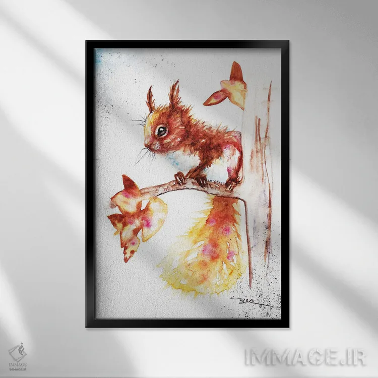 تابلو سنجاب قرمز ۱ اثر بیبزآرتس - نمای قابدار مشکی