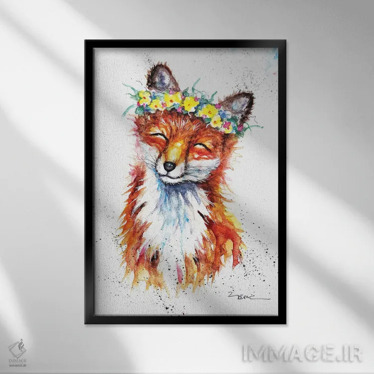 تابلو روباه بهاری اثر بیبزآرتس - نمای قابدار مشکی