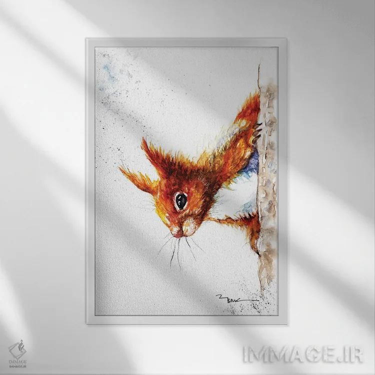 تابلو سنجاب قرمز ۳ اثر بیبزآرتس - نمای قابدار سفید