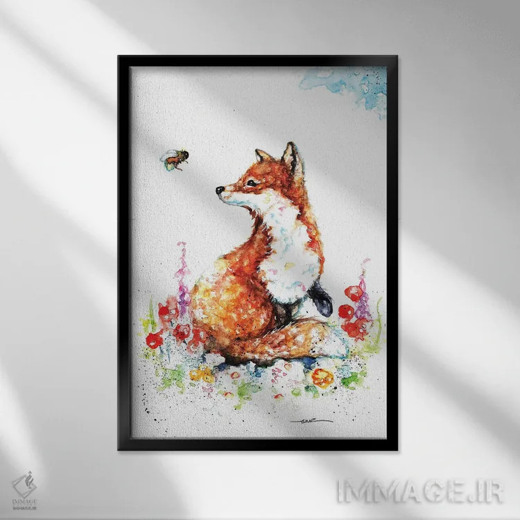 تابلو روباه تابستانی اثر بیبزآرتس - نمای قابدار مشکی