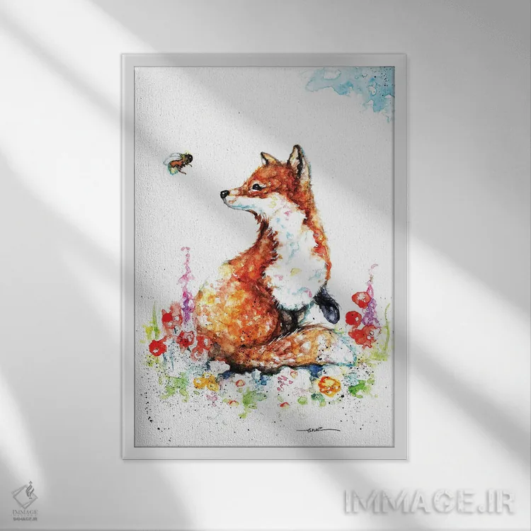 تابلو روباه تابستانی اثر بیبزآرتس - نمای قابدار سفید