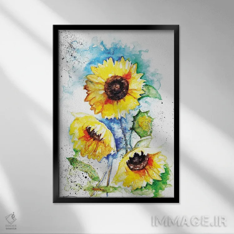 تابلو گلهای آفتابگردان اثر بیبزآرتس - نمای قابدار مشکی