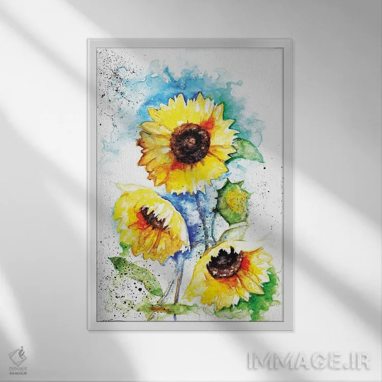 تابلو گلهای آفتابگردان اثر بیبزآرتس - نمای قابدار سفید