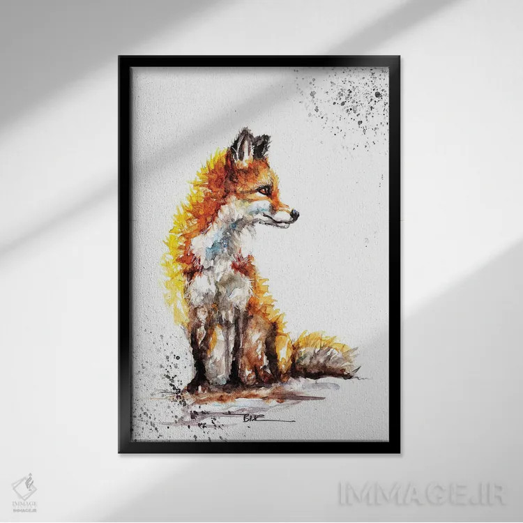 تابلو روباه مراقب اثر بیبزآرتس - نمای قابدار مشکی