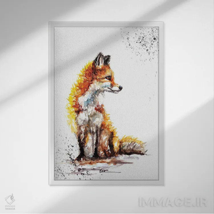 تابلو روباه مراقب اثر بیبزآرتس - نمای قابدار سفید