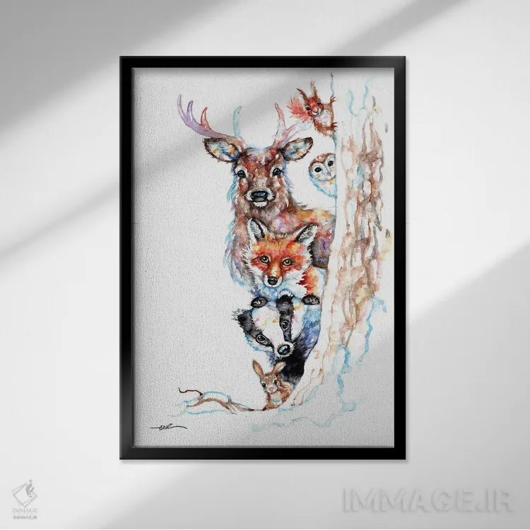 تابلو گروه روستایی اثر بیبزآرتس - نمای قابدار مشکی