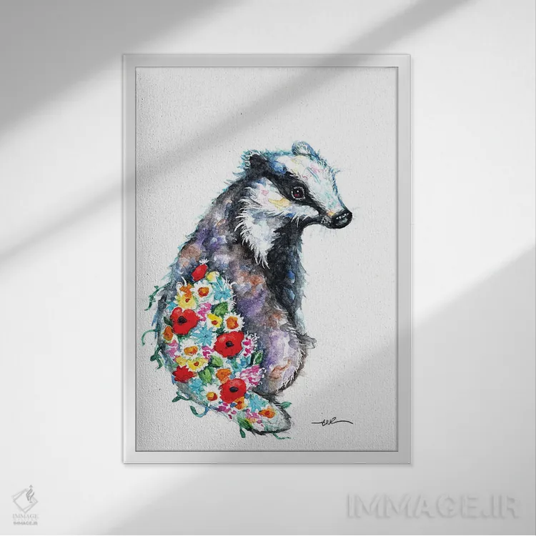 تابلو گورکن شکوفهدهنده اثر بیبزآرتس - نمای قابدار سفید