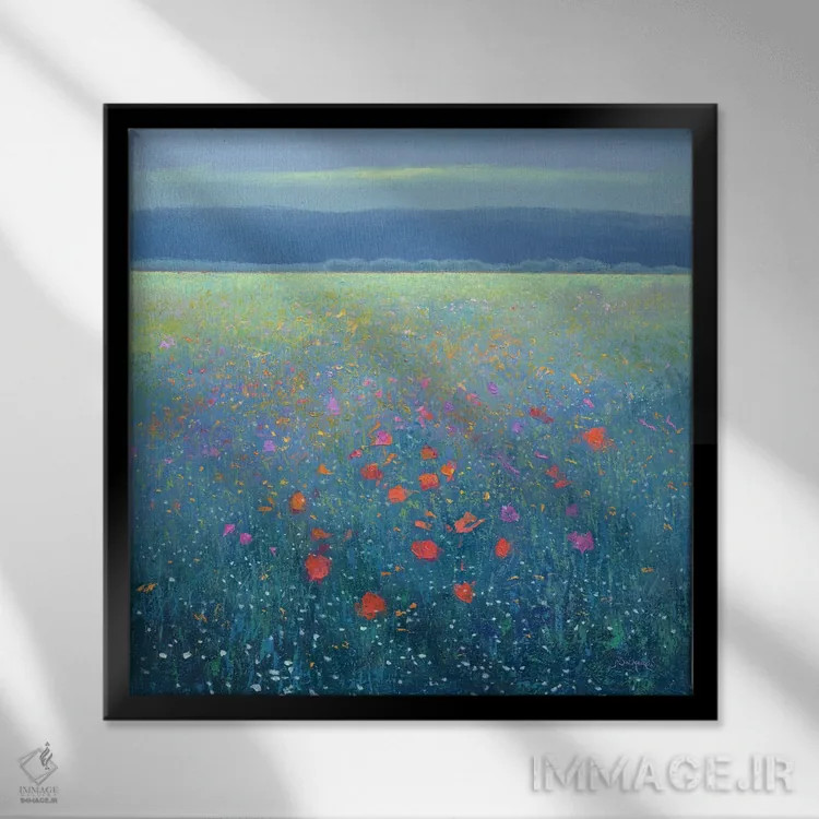 تابلو مزرعهٔ گلها ۴ اثر بنیتو سالمرون - نمای قابدار مشکی