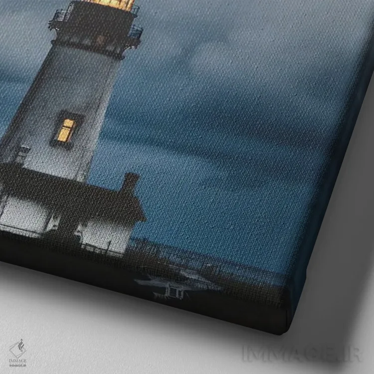 تابلو فانوس دریایی زیر نور ماه اثر دی. برت - نمای نزدیک بافت بوم