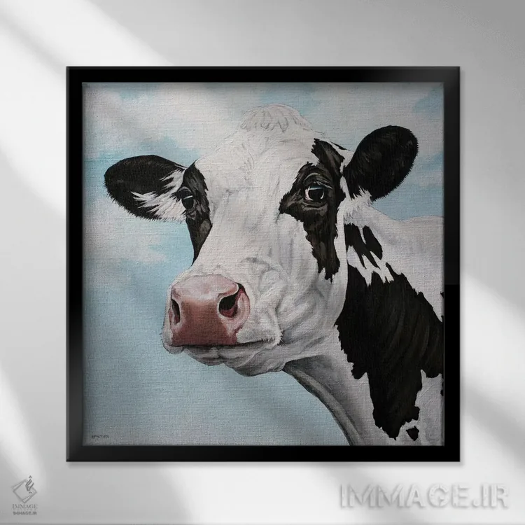 تابلو گاو شیری اثر کلارا باستین - نمای قابدار مشکی