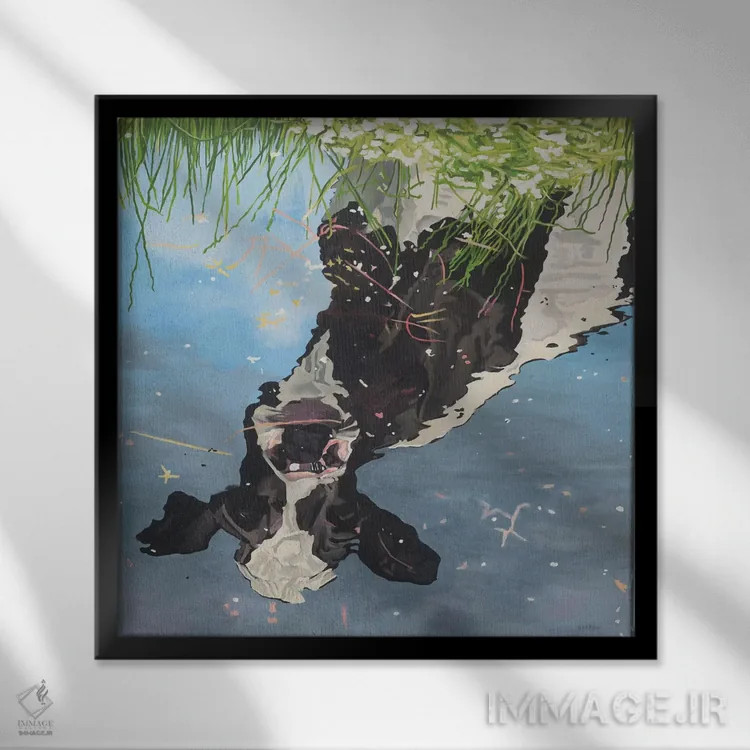 تابلو انعکاس گاو اثر کلارا باستین - نمای قابدار مشکی