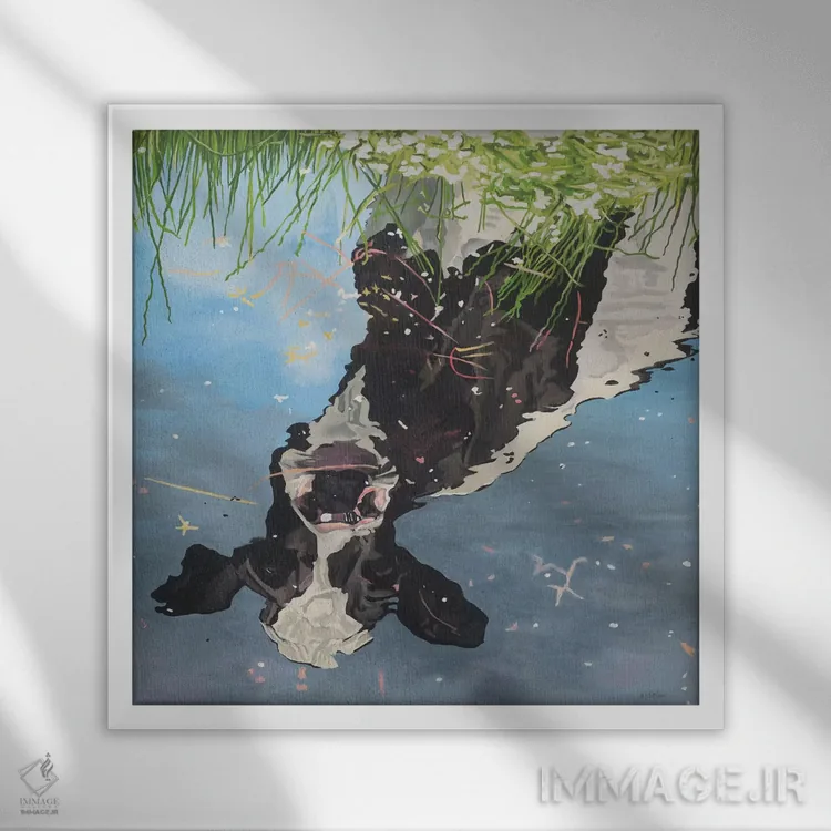 تابلو انعکاس گاو اثر کلارا باستین - نمای قابدار سفید