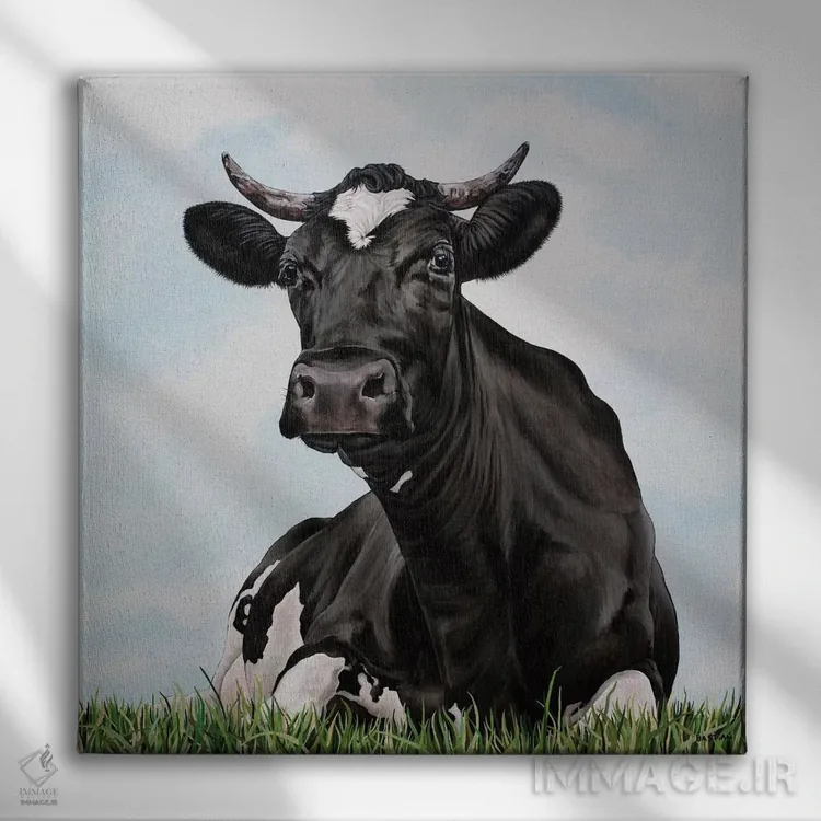 تابلو گاو علفزار اثر کلارا باستین - نمای روبهرو روی دیوار