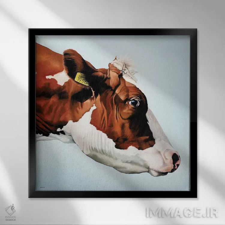 تابلو گاو از نمای نیمرخ اثر کلارا باستین - نمای قابدار مشکی