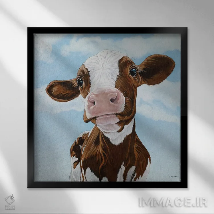 تابلو گوسالهٔ تازه متولد شده اثر کلارا باستین - نمای قابدار مشکی